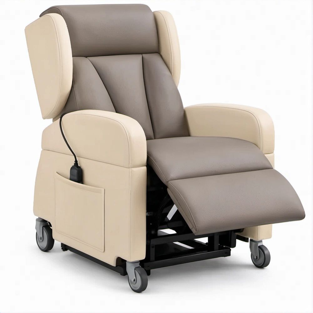 Elektrischer Relaxsessel mit Liegefunktion und Rollen, Taupe/Creme, PU-Kunstleder, 83 x 95 x 112 cm