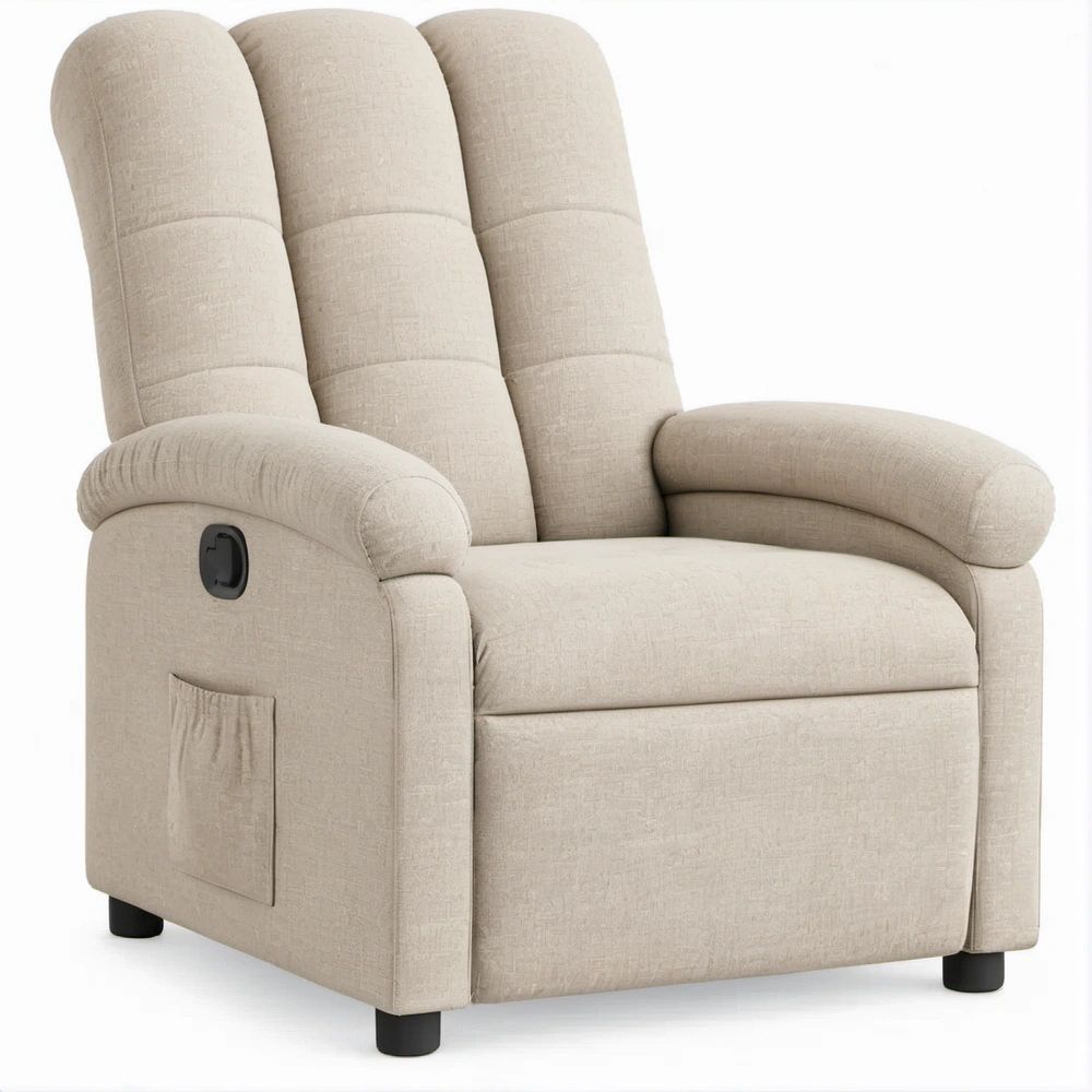 Manueller Relaxsessel mit Liegefunktion, Beige/Schwarz, 90 x 95 x 103 cm