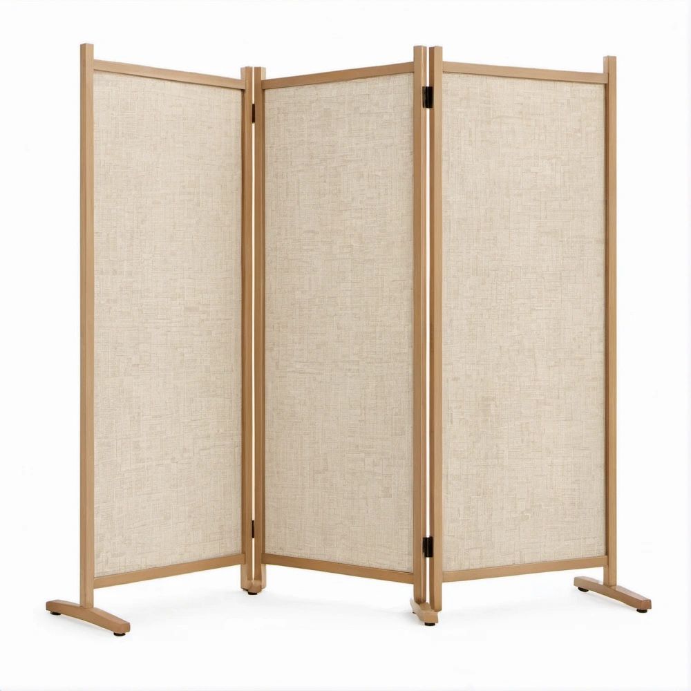 3-teiliger Paravent aus Bambus und Polyester, Beige/Natur, 120 x 180 cm