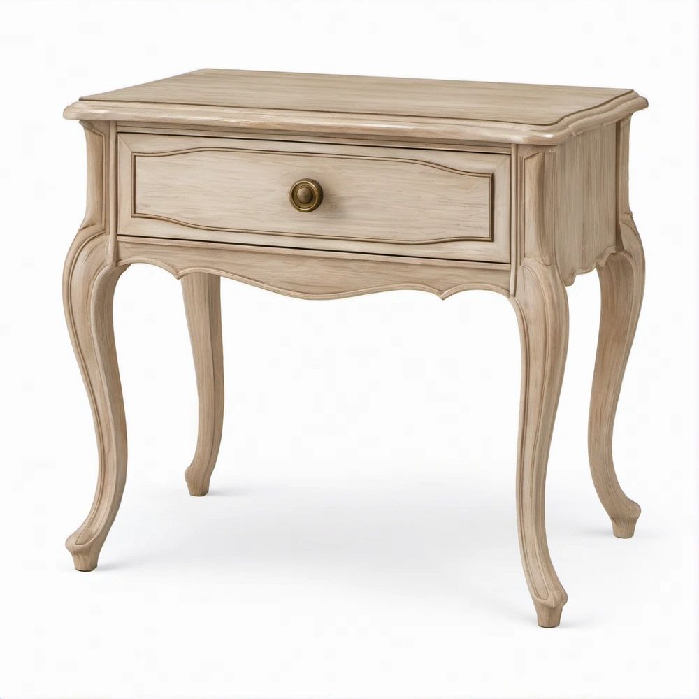 Klassischer Beistelltisch aus Massivholz mit Schublade, Beige, 60 x 40 x 65 cm