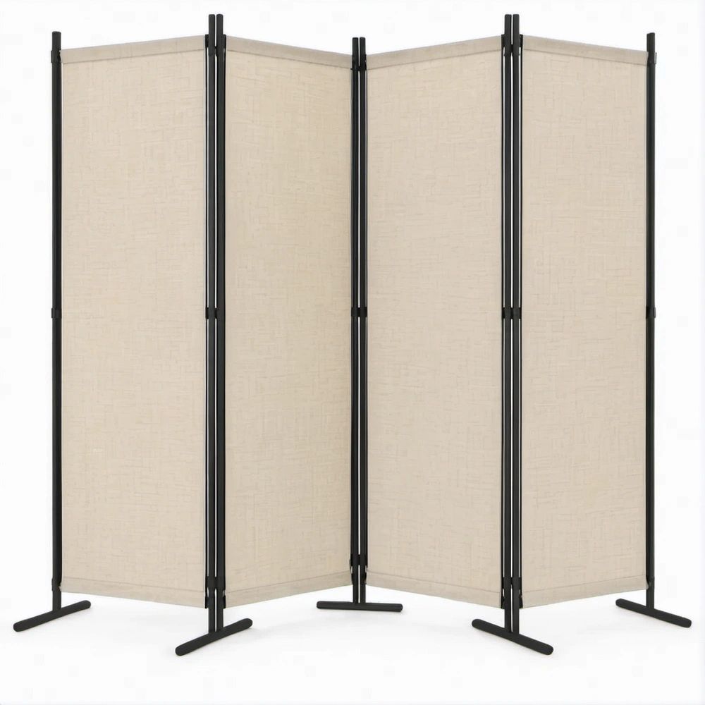 4-teiliger Paravent in Beige/Schwarz, 176 x 180 cm, Polyester und Stahl