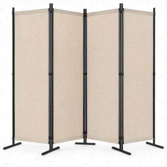 4-teiliger Paravent in Beige/Schwarz, 176 x 180 cm, Polyester und Stahl