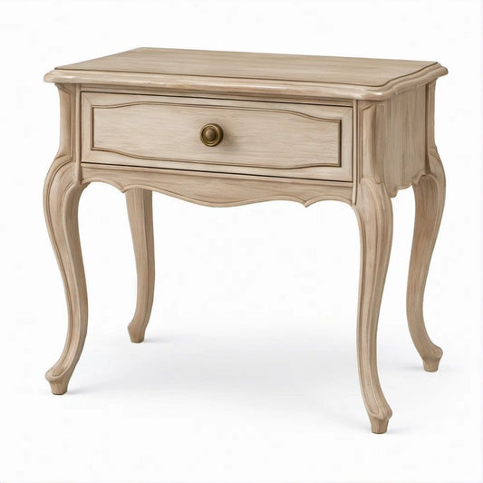 Klassischer Beistelltisch aus Massivholz mit Schublade, Beige, 60 x 40 x 65 cm