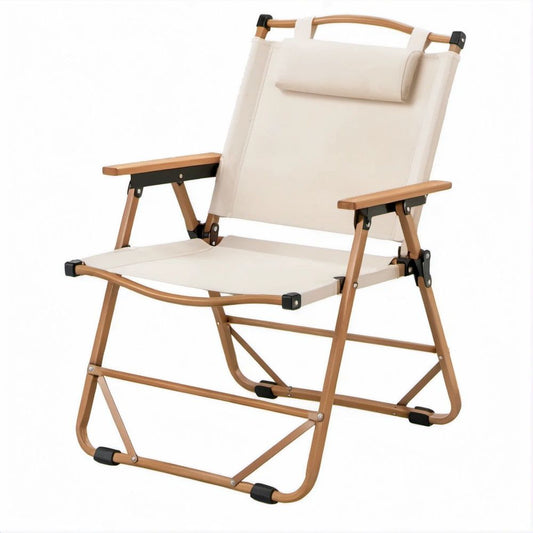 Klappstuhl mit Armlehnen aus Aluminium und Bambus, Beige/Bronze/Schwarz, 58 x 50 x 85 cm