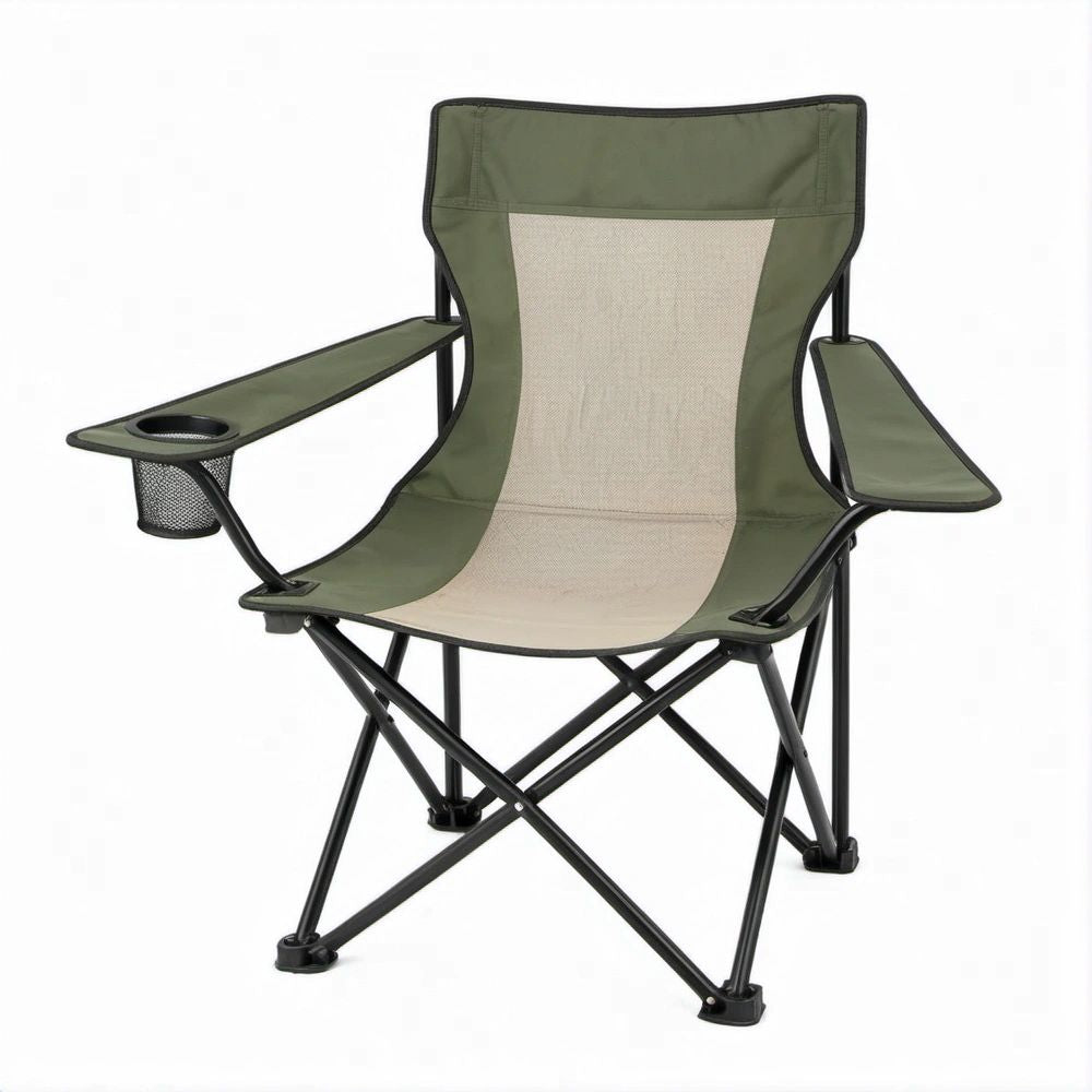 Klappstuhl Olivgrün Beige Schwarz aus Stahl und Polyester, 60 x 60 x 90 cm