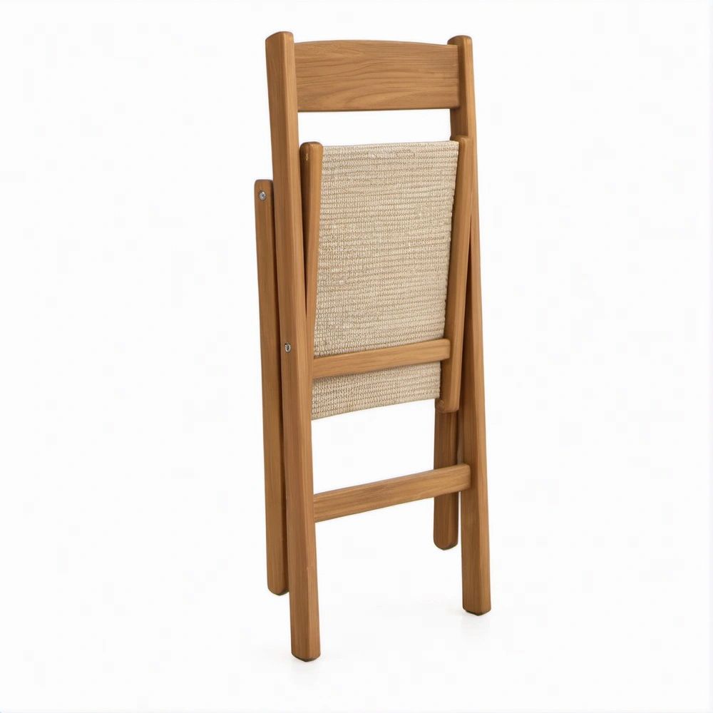 Klappstuhl aus Akazienholz in Naturbraun und Beige, 46 x 58 x 90 cm